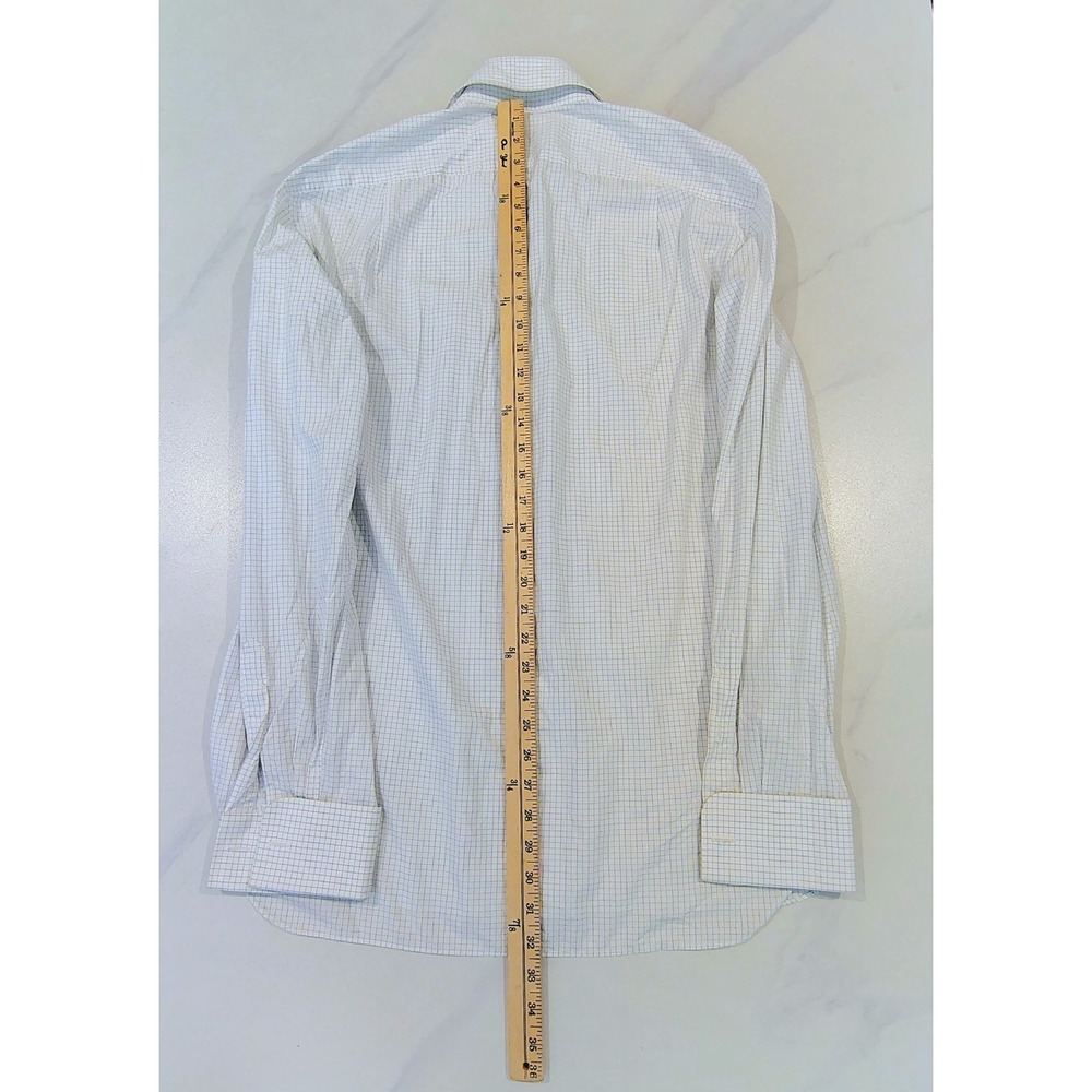 Borrelli Napoli French Cuffs Dress Shirt Mens Plaid 16 Made In Italy - Picture 11 of 13